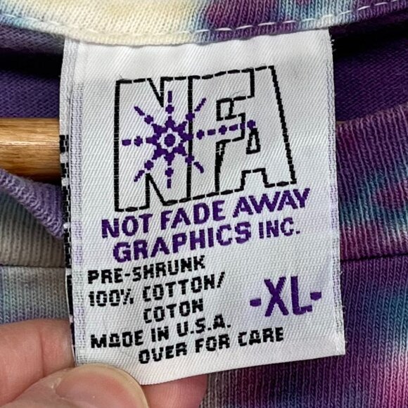 Vintage 1990s White Tara Purple Tie-Dye T-Shirt Not Fade Away Graphics sz XL - Picture 8 of 11